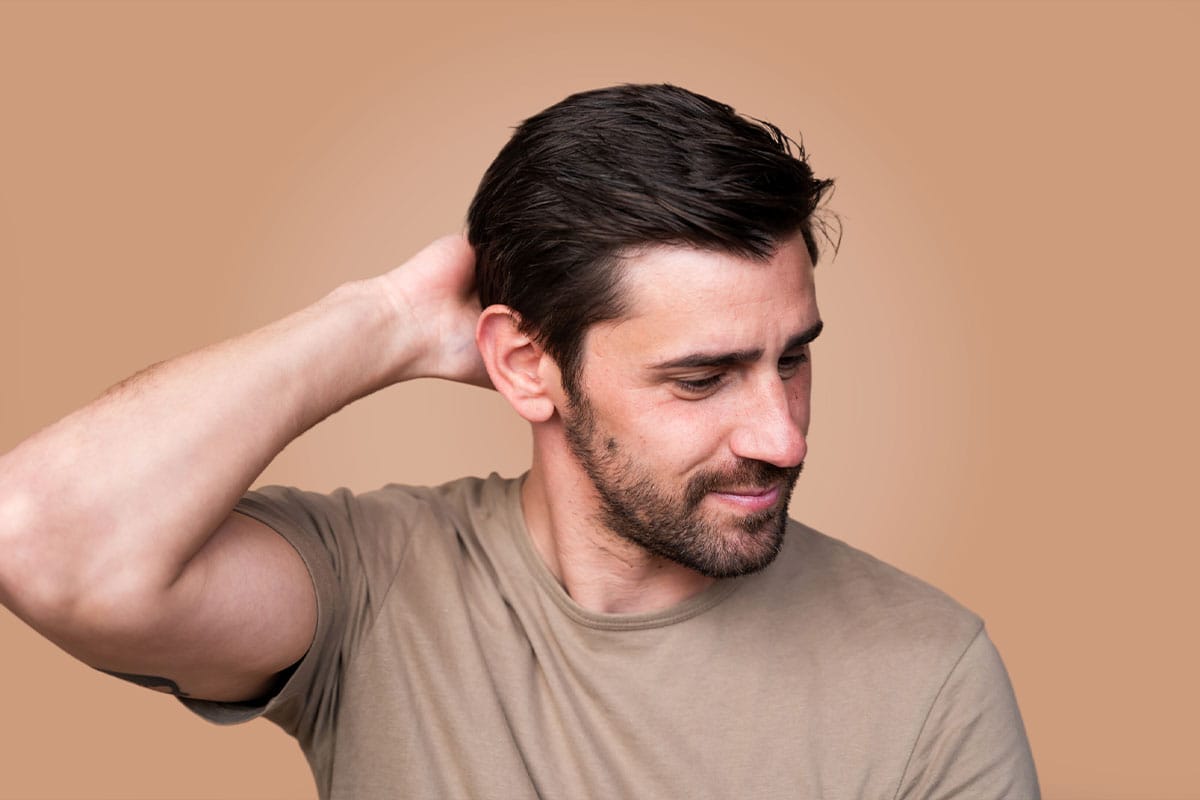 man with full hair after getting growth factor therapy in Miami, FL